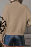 Embroidered Flower High Neck Long Sleeved Sweater