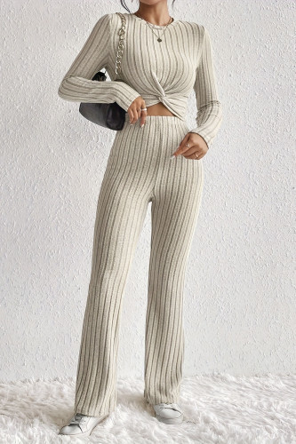 Long Sleeved Shirt Wide Leg Pants Two-piece Set