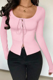 Solid Color Square Neck Long Sleeved Shirt