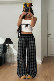 Checkered Printed Sports Straight Leg Pants