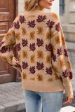 Maple Leaf Pattern Round Neck Knitted Sweater