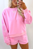 Embroidered Long Sleeve Top and Shorts Two-piece Set
