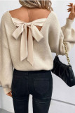 Backless V-neck Solid Color Long Sleeve Sweater