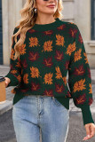 Maple Leaf Pattern Round Neck Knitted Sweater