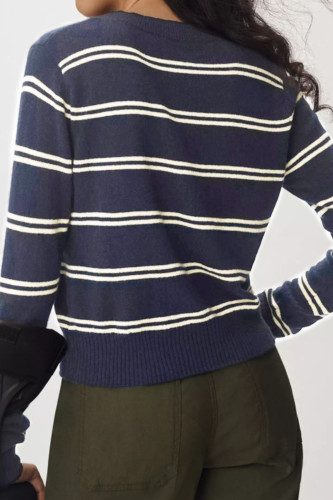 Striped Round Neck Long Sleeved Sweater