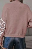Embroidered Flower High Neck Long Sleeved Sweater