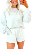 Embroidered Long Sleeve Top and Shorts Two-piece Set