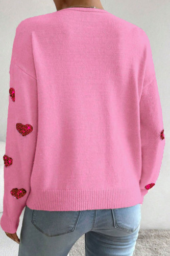 Love Pattern V-neck Long Sleeved Sweater