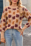 Maple Leaf Pattern Round Neck Knitted Sweater