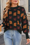 Maple Leaf Pattern Round Neck Knitted Sweater