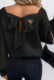 Backless V-neck Solid Color Long Sleeve Sweater