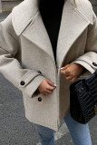 Solid Color Lapel Long Sleeved Woolen Cardigan Coat