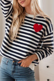 Round Neck Love Striped Long Sleeved Sweater