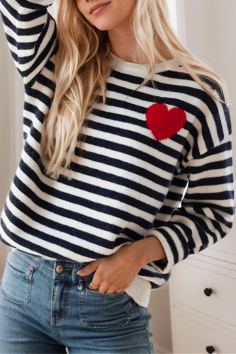 Round Neck Love Striped Long Sleeved Sweater