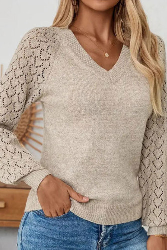 V-neck Hollowed Out Long Sleeved Sweater