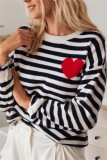 Round Neck Love Striped Long Sleeved Sweater