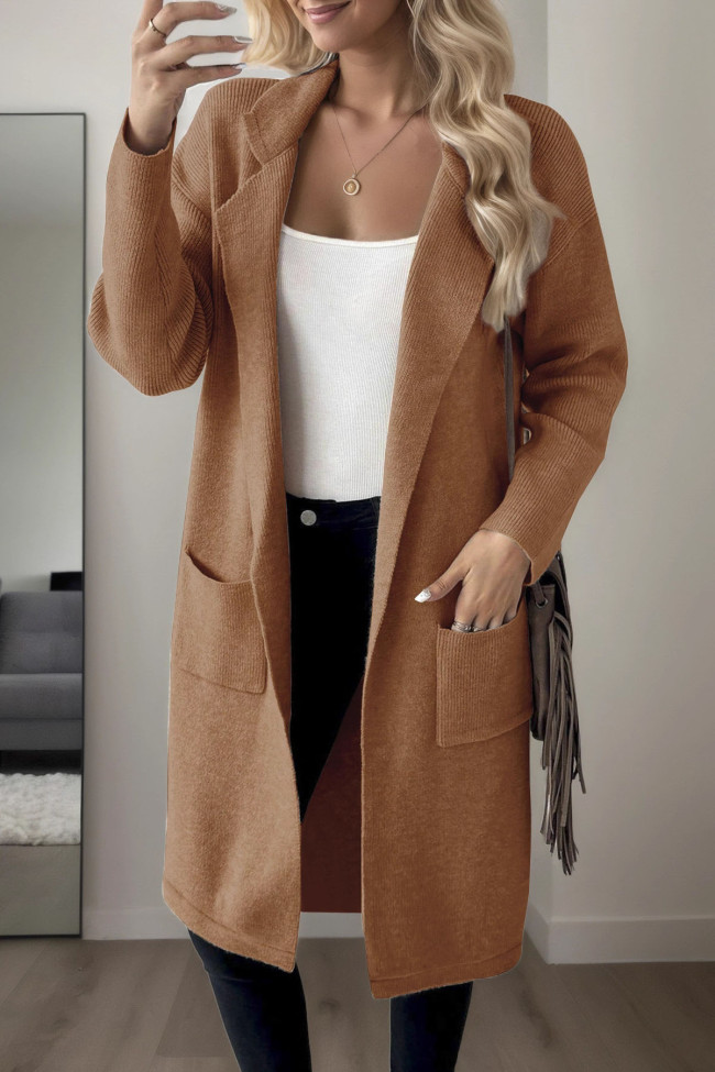 Solid Color Long Sleeved Knitted Cardigan Windbreaker