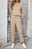 Solid Color Round Neck Sweatshirt Pants Two-piece Set