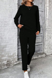 Solid Color Round Neck Sweatshirt Pants Two-piece Set
