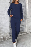 Solid Color Round Neck Sweatshirt Pants Two-piece Set