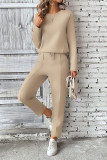 Solid Color Round Neck Sweatshirt Pants Two-piece Set