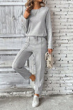 Solid Color Round Neck Sweatshirt Pants Two-piece Set
