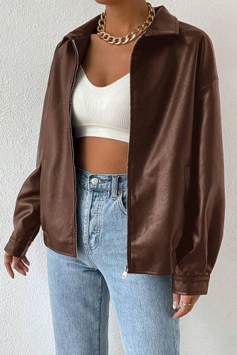 PU Leather Retro Motorcycle Long Sleeve Jacket