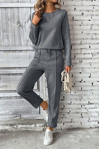 Solid Color Round Neck Sweatshirt Pants Two-piece Set