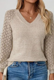 V-neck Hollowed Out Long Sleeved Sweater