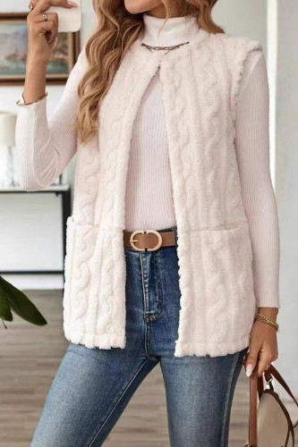 Plush Solid Color Sleeveless Cardigan Vest