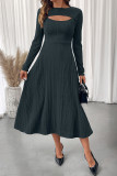 Solid Color Long Sleeved Waist Cinching Dress