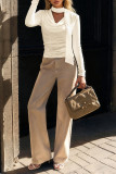 Solid Color Long Sleeved Swing Neck T-shirt
