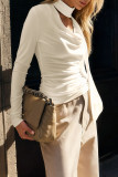 Solid Color Long Sleeved Swing Neck T-shirt