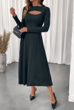 Solid Color Long Sleeved Waist Cinching Dress
