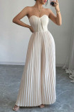 Solid Color Strapless Pleated Jumpsuit