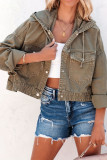 Solid Color Long Sleeved Denim Hooded Jacket