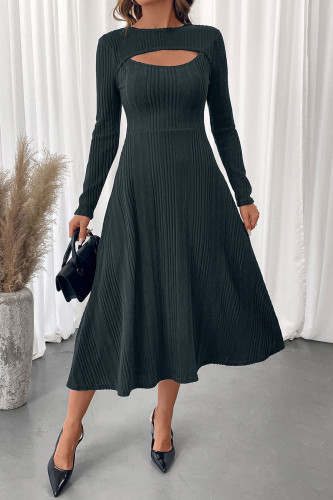 Solid Color Long Sleeved Waist Cinching Dress