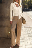 Solid Color Long Sleeved Swing Neck T-shirt