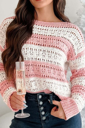Round Neck Striped Long Sleeved Sweater