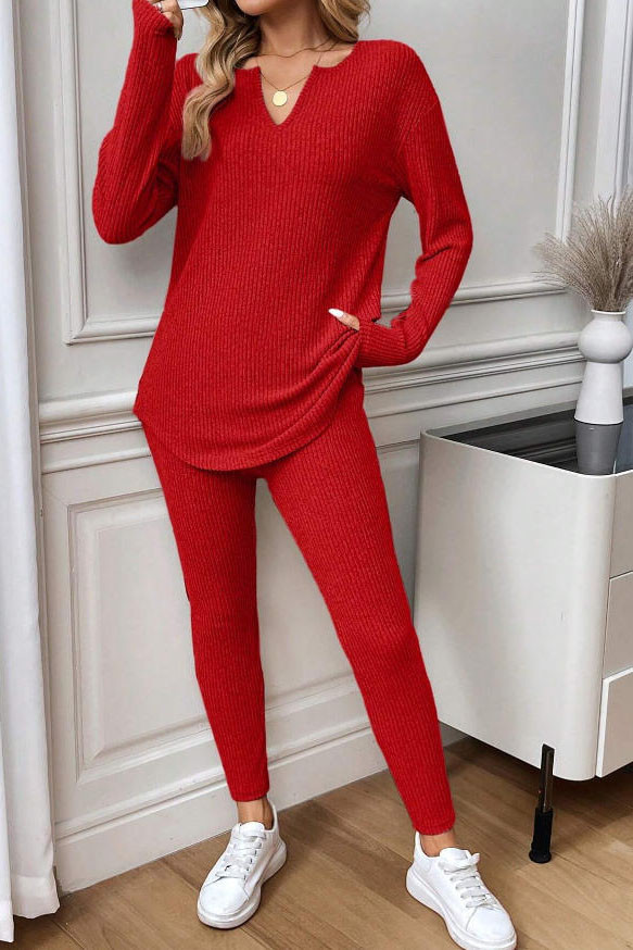 Solid Color Loose Long Sleeved Pants Two-piece Set