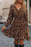Floral Print Lantern Long Sleeve V-neck Dress