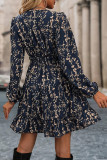 Floral Print Lantern Long Sleeve V-neck Dress