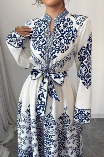 Palace Style Printed High Waisted Long Sleeved Dress