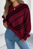 Striped Round Neck Lantern Long Sleeved Sweater