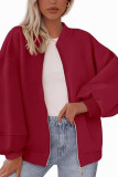 Baseball Collar Long Sleeved Solid Color Zipper Jacket