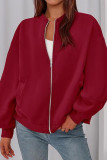 Baseball Collar Long Sleeved Solid Color Zipper Jacket
