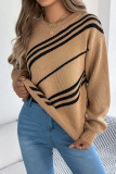 Striped Round Neck Lantern Long Sleeved Sweater