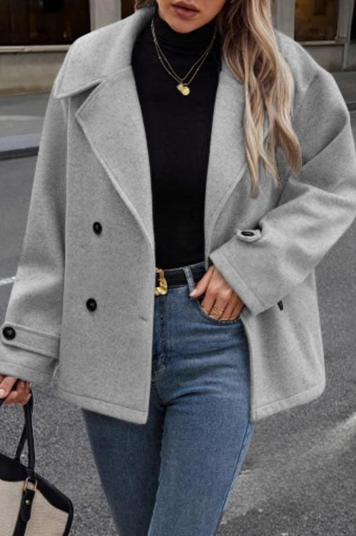Suit Collar Solid Color Cardigan Woolen Jacket