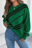 Striped Round Neck Lantern Long Sleeved Sweater