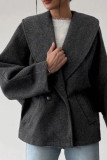 Lapel Long Sleeved Woolen Cardigan Jacket